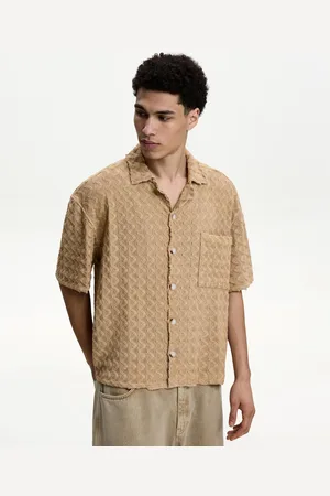 Bershka Häkelhemd Mit Kurzen Ärmeln Herren S Sandfarbe