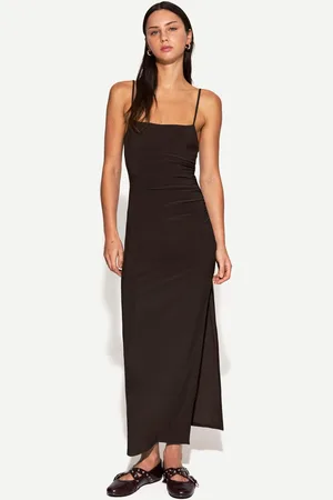 Bershka Midikleid Mit Trägern Damen Xs Braun