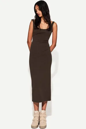 Bershka Midikleid Mit Trägern Damen Xs Braun