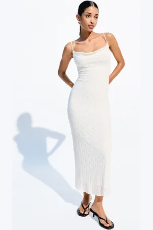 Bershka Midikleid Aus Tüll Mit Spitzenkante Damen Xs Grbrochenes Weiss