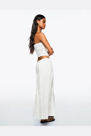 Bershka Midirock Mit Elastischem Bund Damen Xs Weiss