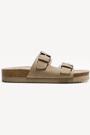 Bershka Flache Sandalen Aus Leder Mit Schnallen Herren 39 Taupe