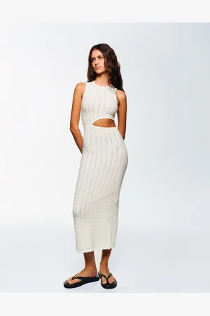 Bershka Midikleid Mit Cut-Outs Damen Xs Rohweiß