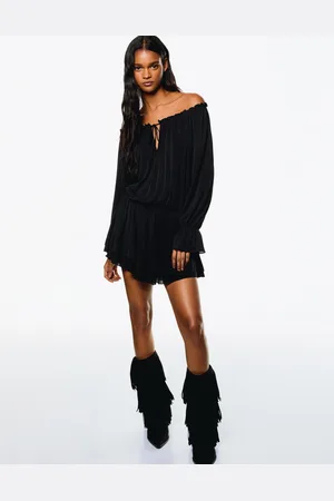 Bershka Minikleid Im Boho-Stil Mit Langen Ärmeln Damen Xs Schwarz