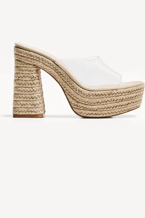 Bershka Sandale Mit Absatz, Juteplateau Und Vinyl Damen 35 Transparent