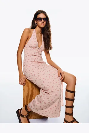 Bershka Midikleid Mit Textur Und Print Damen Xs Rosa