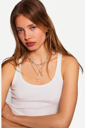 Bershka 4er-Pack Strass Halsketten Mit Kreuz Damen Gold