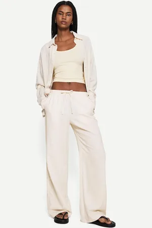 Bershka Oversize-Langarmhemd Mit Leinen Damen Xs Sandfarbe