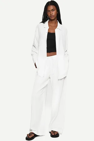 Bershka Oversize-Hemd Mit Leinen Damen Xs Weiss