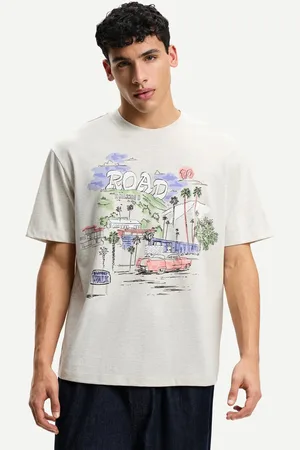 Bershka T-Shirt Mit Kurzen Ärmeln Und Print Herren Xs Sandfarbe
