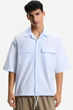 Bershka Oversize-Popelinhemd Mit Kurzen Ärmeln Herren S Blau