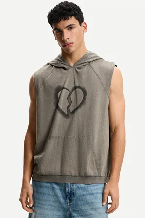 Bershka Ärmelloses Shirt Mit Kapuze Und Print Herren Xs Dunkelgrau