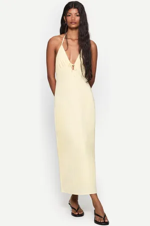 Bershka Neckholder-Midikleid Mit Leinenbindung Damen Xs Gelb