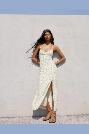 Bershka Midikleid Mit Blumenprint Damen Xs Grün
