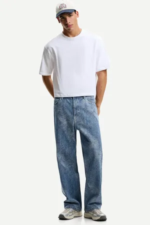 Bershka Baggy-Jeans Mit Print Herren 34 Hellblau