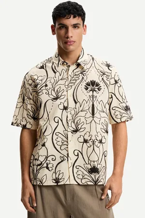 Bershka Hemd Mit Print Und Kurzen Ärmeln Herren Xs Rohweiß