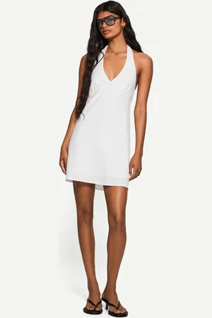Bershka Mini-Neckholderkleid Mit Leinen Damen Xs Weiss