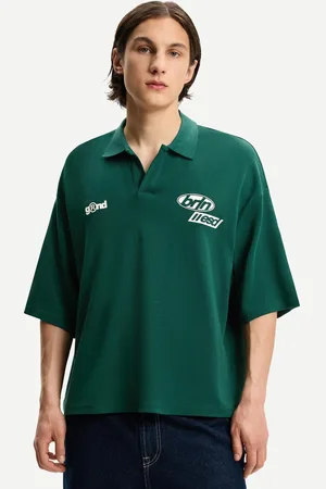 Bershka Oversize-Poloshirt Mit Kurzen Ärmeln Und Print Herren Xs Grün