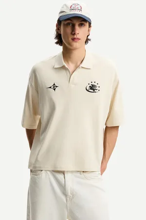 Bershka Oversize-Poloshirt Mit Kurzen Ärmeln Und Print Herren S Rohweiß