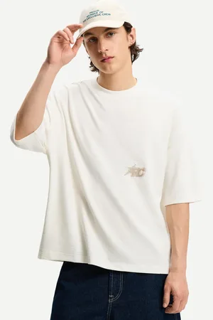 Bershka T-Shirt Im Boxy-Fit Mit Kurzen Ärmeln Strukturmuster Und Stickerei Herren Xs Grbrochenes Weiss