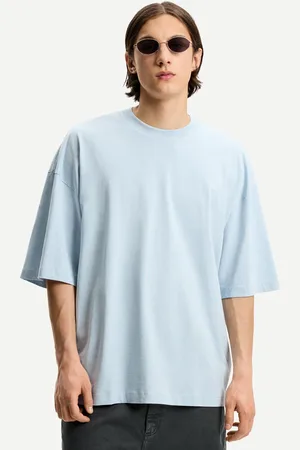 Bershka Kurzärmeliges Oversize-Shirt Herren S Hellblau