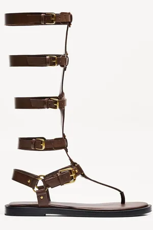 Bershka Flache Sandalen Mit Hohem Schaft Damen 36 Braun