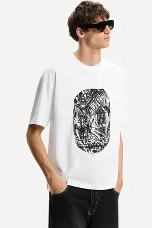 Bershka T-Shirt Mit Print Und Kurzen Ärmeln Herren Xs Weiss