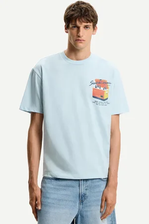 Bershka T-Shirt Mit Print Und Kurzen Ärmeln Herren Xs Blau