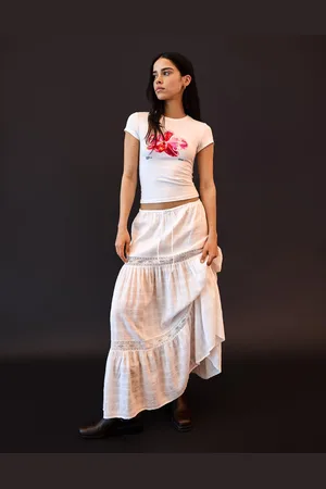 Bershka Midirock Mit Lochstickerei Damen Xs Grbrochenes Weiss