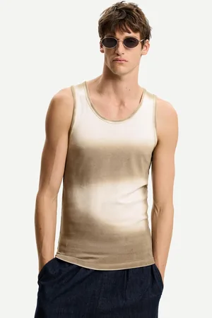 Bershka Trägershirt Mit Patentmuster Und Spray-Optik Herren Xs Camel