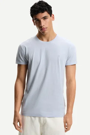 Bershka T-Shirt Mit Kurzen Roll-Up-Ärmeln Und Stickerei Herren S Hellblau