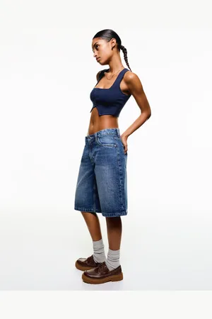 Bershka Baggy-Denim-Shorts Damen 10-12 Blau