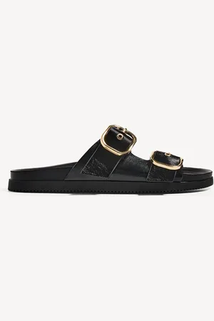 Bershka Flache Sandale Mit Schnallen Damen 35 Schwarz
