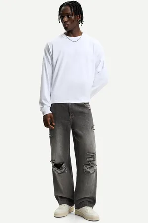 Bershka Super Baggy Jeans Mit Rissen Herren 34 Dunkelgrau