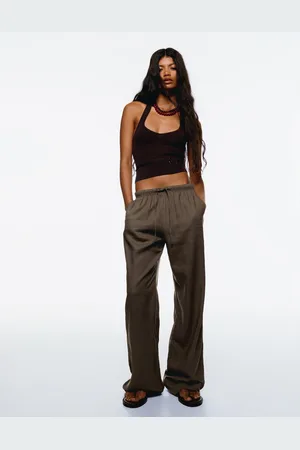 Bershka Leinenhose Mit Gummibund Damen Xs Sandfarbe