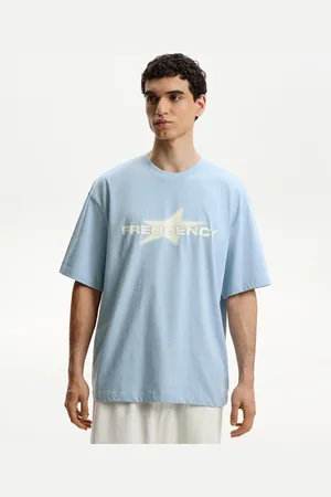 Bershka T-Shirt Mit Print Herren S Ausgewaschenes Blau