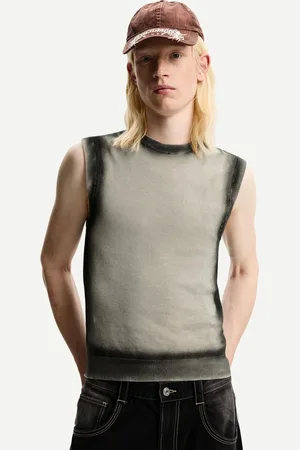 Bershka Ärmelloses Kontrast-Top Herren S Weiss / Schwarz