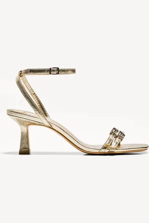 Bershka Sandalen Mit Absatz Und Knöchelriemchen Damen 35 Gold