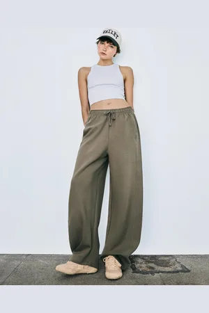 Bershka Barrel-Fit-Hose Aus Plüsch Damen Xs Khaki