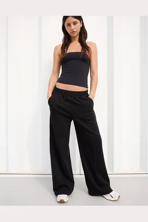 Bershka Wide Leg Hose Aus Plüsch Damen Xs Schwarz