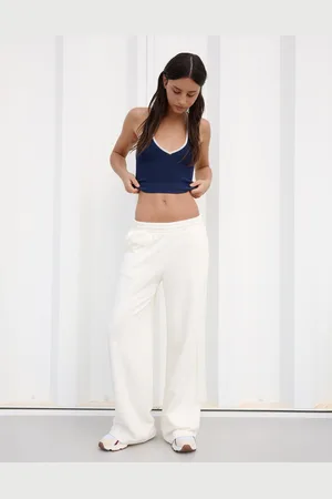 Bershka Wide Leg Hose Aus Plüsch Damen Xs Rohweiß