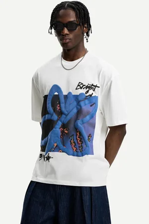 Bershka Boxy-T-Shirt Mit Print Und Kurzen Ärmeln Herren Xs Weiss