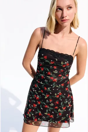 Bershka Tüll-Minikleid Mit Print Damen Xs Schwarz