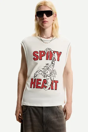Bershka Ärmelloses Shirt In Leicht Melierter Optik Mit Print Herren Xs Grbrochenes Weiss