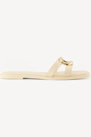 Bershka Flache Sandalen Mit Metallringen Damen 35 Sandfarbe
