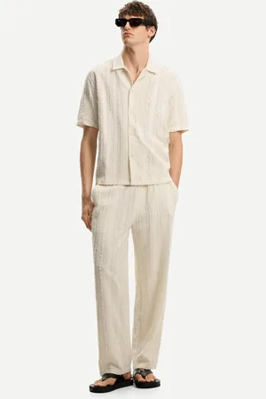 Bershka Hose Mit Weitem Bein Und Struktur Herren Xs Grbrochenes Weiss