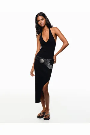 Bershka Midikleid Mit Neckholder Damen Xs Schwarz