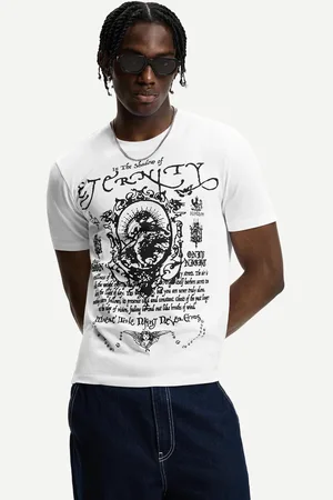 Bershka T-Shirt Mit Print Und Kurzen Ärmeln Herren Xs Weiss