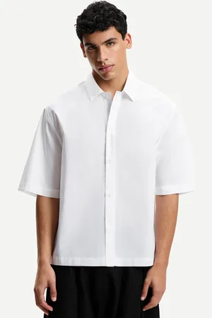 Bershka Boxy Popeline-Hemd Mit Kurzen Ärmeln Herren Xs Weiss