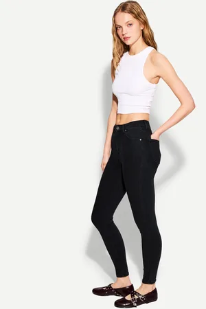 Bershka Skinny-Jeans Mit Sehr Hohem Bund Damen 32 Schwarz